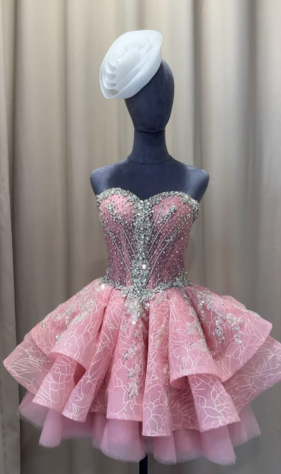 Chic Pink Short Homecoming Dress A-Line Tulle Birthday Dress DP07137