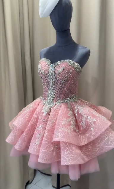 Chic Pink Short Homecoming Dress A-Line Tulle Birthday Dress DP07137