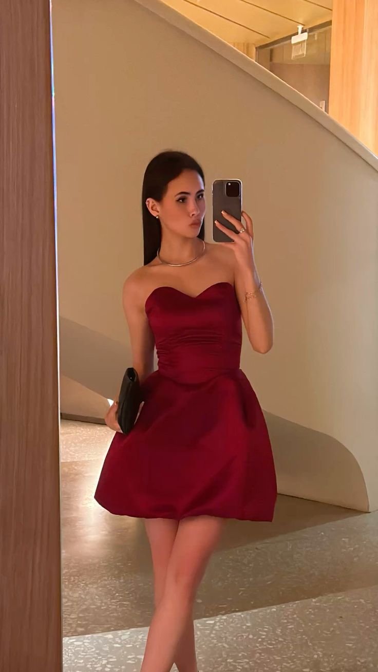 Chic Burgundy Short Homecoming Dress A-Line Satin Birthday Dress DP07140