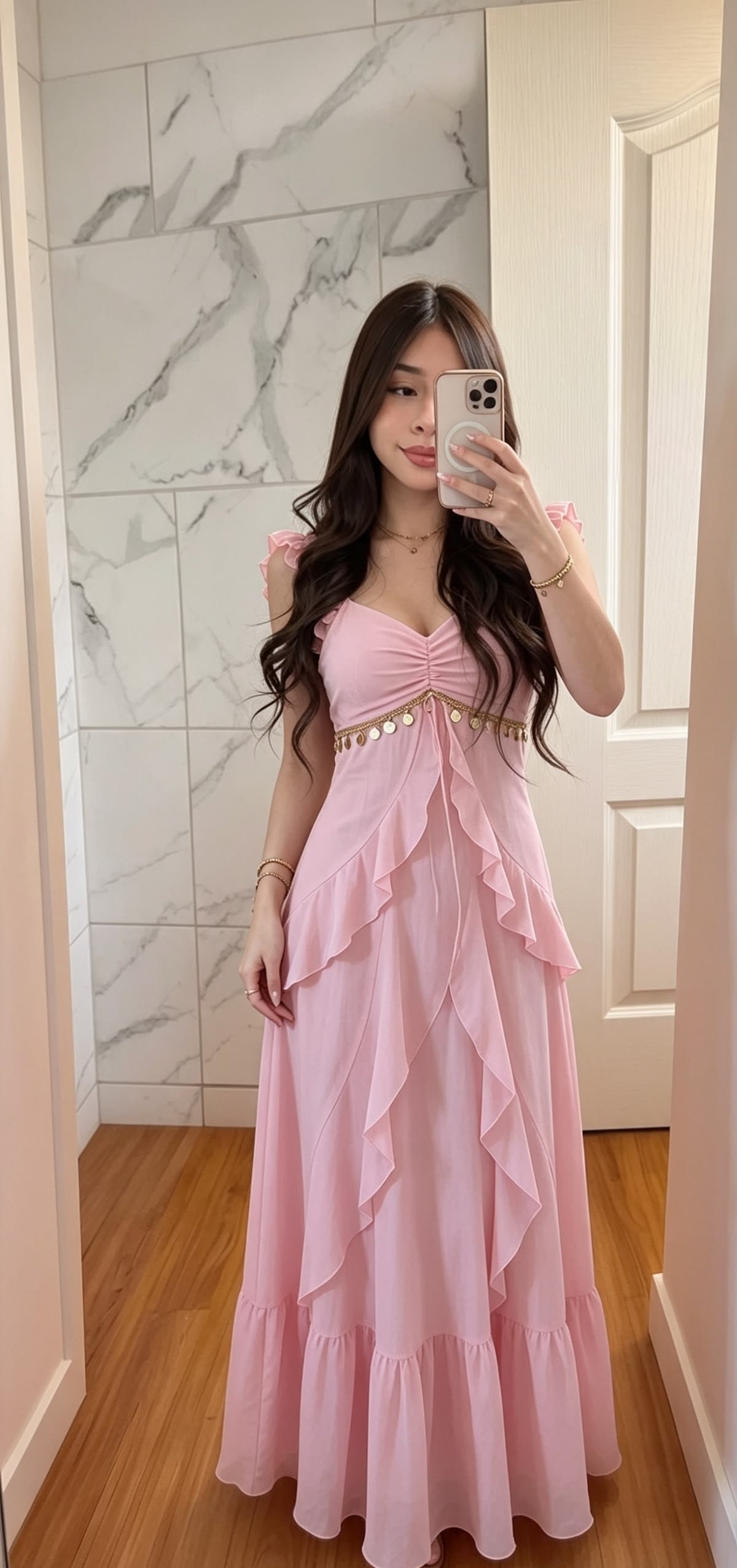 Chic Pink Prom Dress Sheath Chiffon Long Evening Dress DP07146