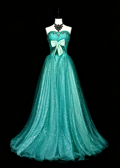 Chic Blue Prom Dress Sheath Tulle Long Evening Dress DP07147