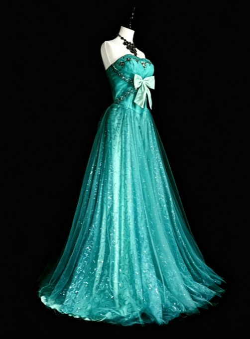 Chic Blue Prom Dress Sheath Tulle Long Evening Dress DP07147