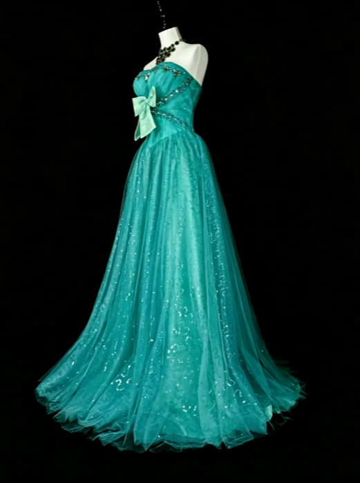 Chic Blue Prom Dress Sheath Tulle Long Evening Dress DP07147