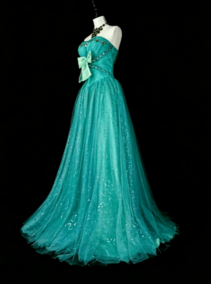 Chic Blue Prom Dress Sheath Tulle Long Evening Dress DP07147
