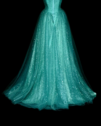 Chic Blue Prom Dress Sheath Tulle Long Evening Dress DP07147