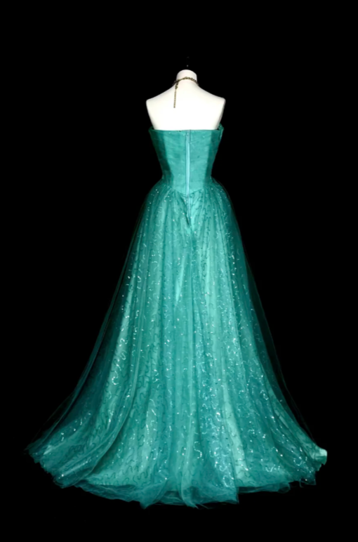 Chic Blue Prom Dress Sheath Tulle Long Evening Dress DP07147