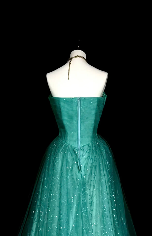 Chic Blue Prom Dress Sheath Tulle Long Evening Dress DP07147