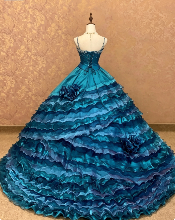 Chic Blue Prom Dress Ball Gonw Sweet 16 Dress Tulle Quinceanera Dress DP07149