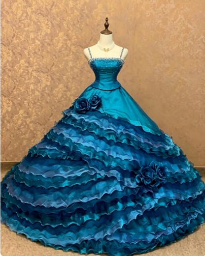 Chic Blue Prom Dress Ball Gonw Sweet 16 Dress Tulle Quinceanera Dress DP07149