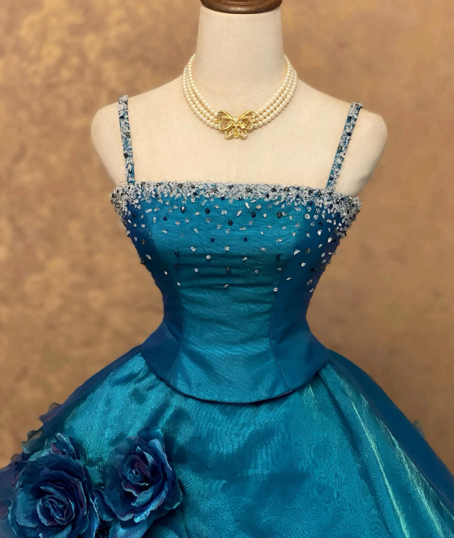 Chic Blue Prom Dress Ball Gonw Sweet 16 Dress Tulle Quinceanera Dress DP07149