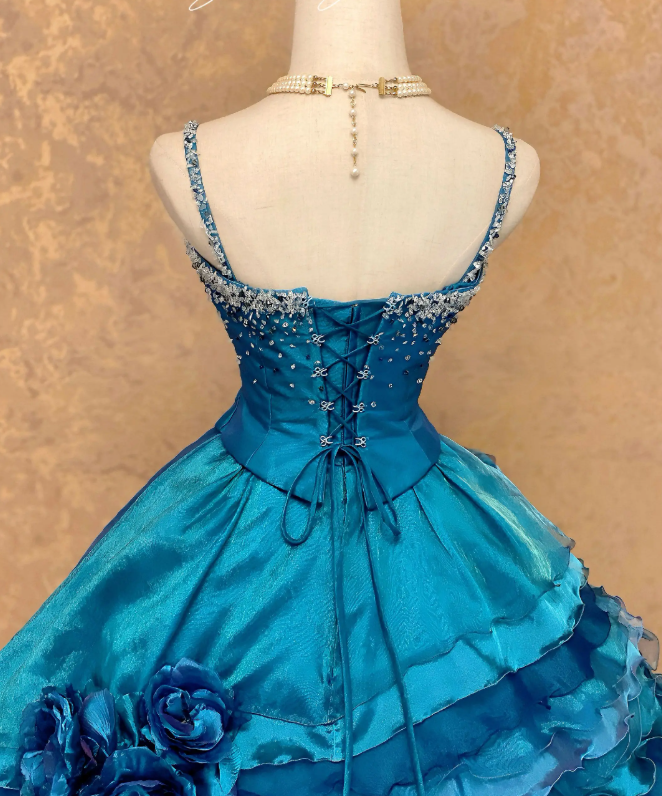 Chic Blue Prom Dress Ball Gonw Sweet 16 Dress Tulle Quinceanera Dress DP07149