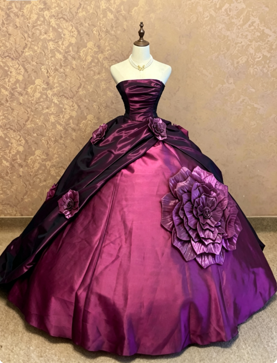 Chic Plum Prom Dress Ball Gonw Sweet 16 Dress Satin Quinceanera Dress DP07150