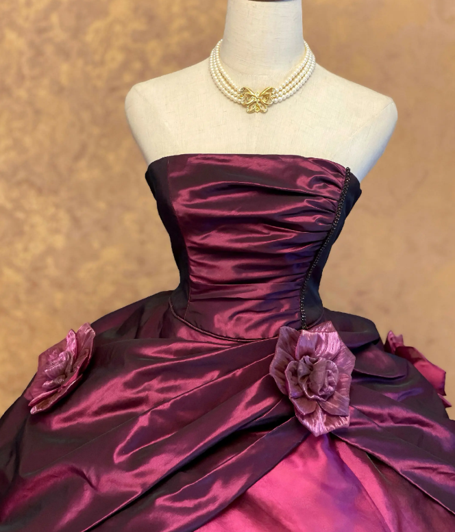 Chic Plum Prom Dress Ball Gonw Sweet 16 Dress Satin Quinceanera Dress DP07150