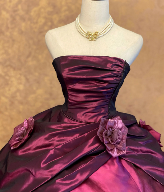 Chic Plum Prom Dress Ball Gonw Sweet 16 Dress Satin Quinceanera Dress DP07150