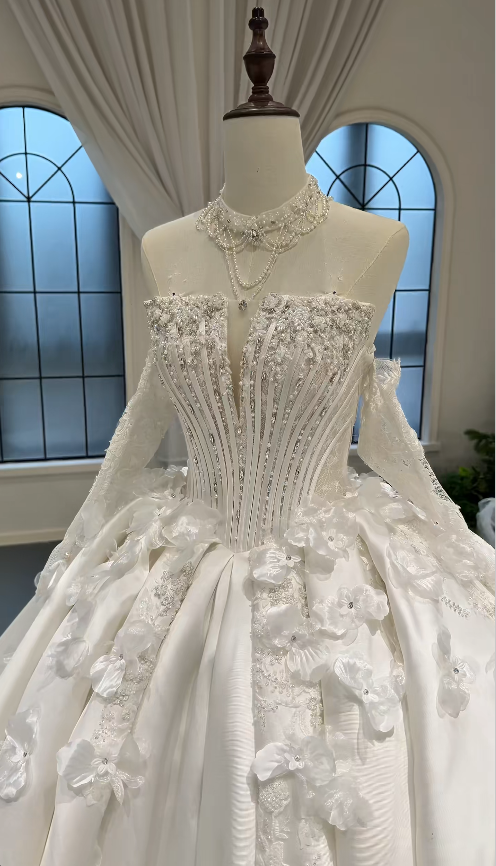 Pretty White A-Line Satin Long Wedding Dress for Brides DP07156