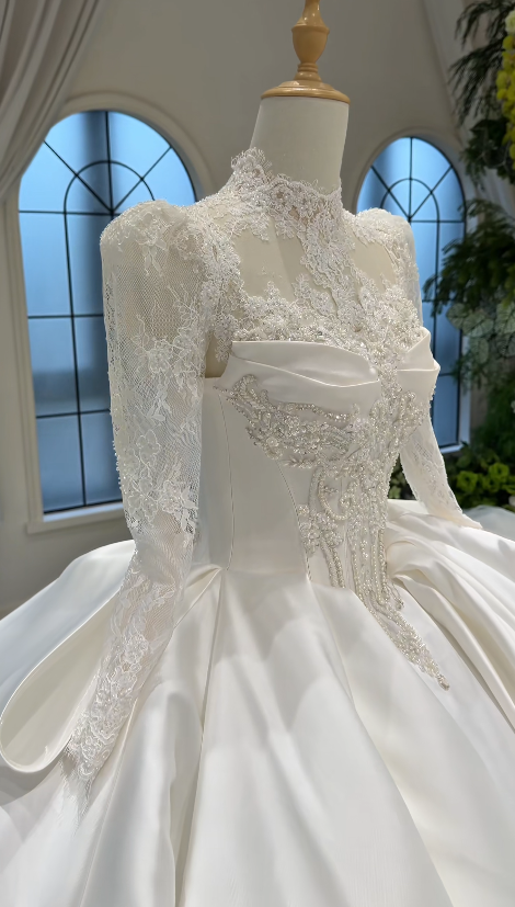 Pretty White A-Line Satin Long Wedding Dress for Brides DP07157