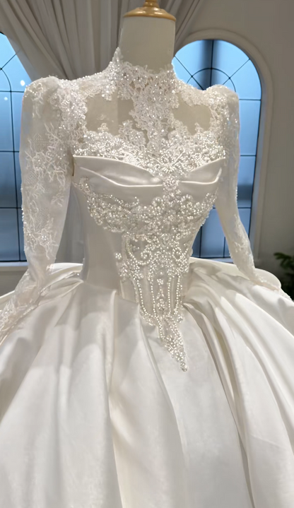 Pretty White A-Line Satin Long Wedding Dress for Brides DP07157