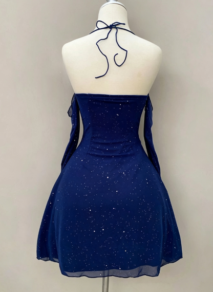 Beautiful Blue Short Homecoming Dress Sheath Chiffon Birthday Dress DP07188