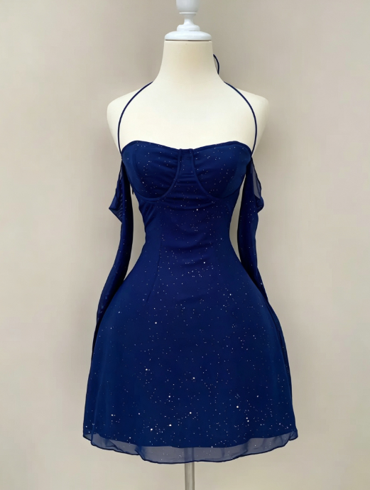 Beautiful Blue Short Homecoming Dress Sheath Chiffon Birthday Dress DP07188