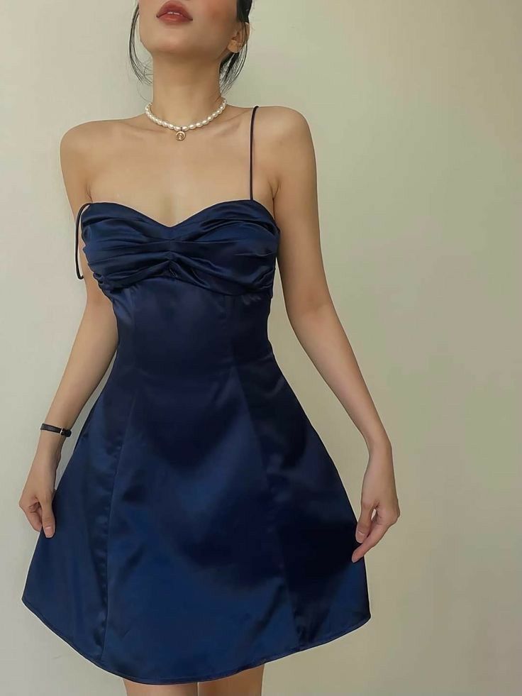 Beautiful Navy Blue Short Homecoming Dress Sheath Satin Birthday Dress DP07189