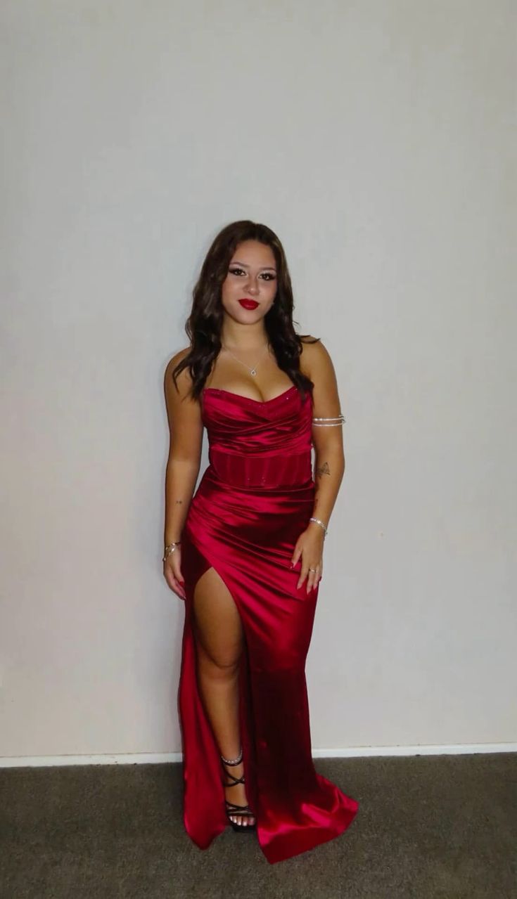 Beautiful Burgundy Long Evening Dress Sheath Satin Prom Dress DP07193