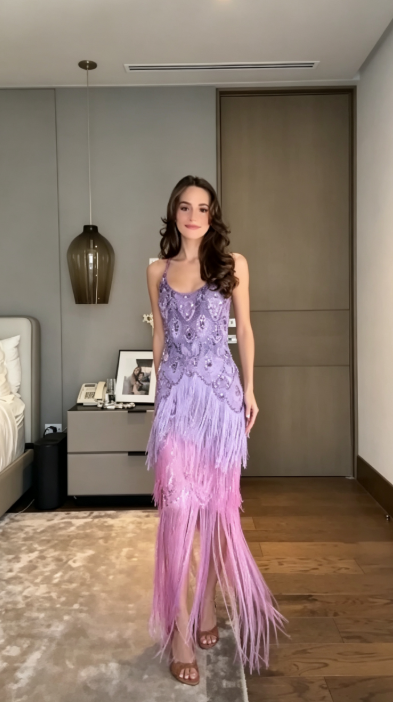 Beautiful Purple Long Evening Dress Sheath Chiffon Beaded Prom Dress DP07194