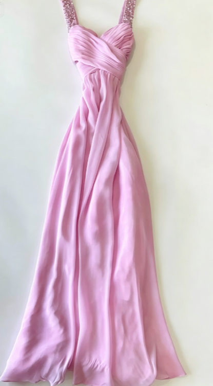 Beautiful Pink Long Evening Dress Sheath Chiffon Beaded Prom Dress DP07195