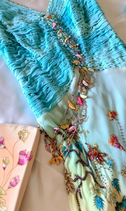 Beautiful Blue Long Evening Dress Sheath Chiffon Beaded Prom Dress DP07196