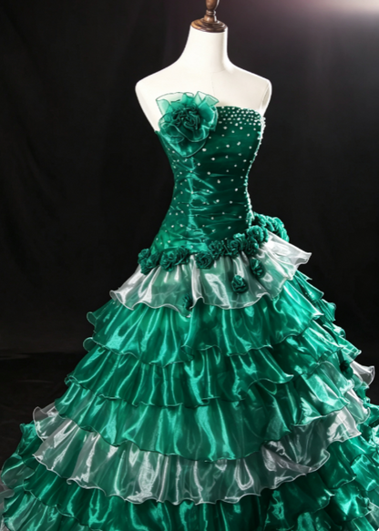 Beautiful Dark Green Long Evening Dress Sheath Tulle Prom Dress DP07197