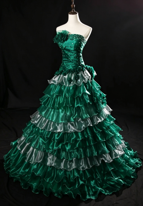 Beautiful Dark Green Long Evening Dress Sheath Tulle Prom Dress DP07197