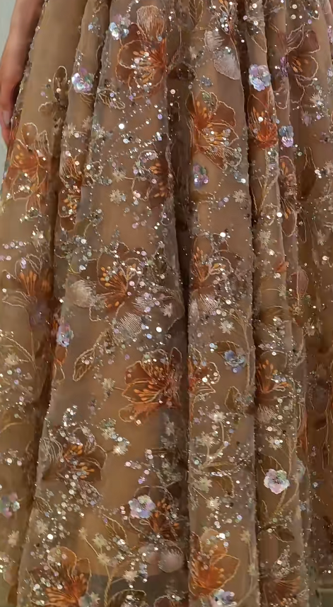 Beautiful Champagne Long Evening Dress Sheath Chiffon Beaded Prom Dress DP07198