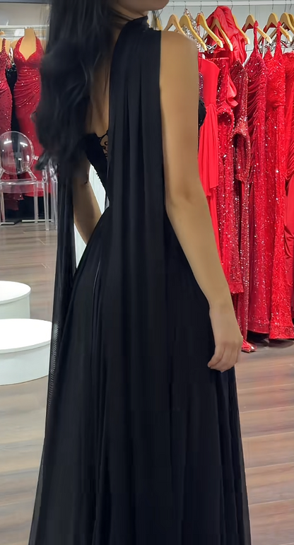 Chic Black Prom Dress Sheath Chiffon Long Evning Dress DP07237