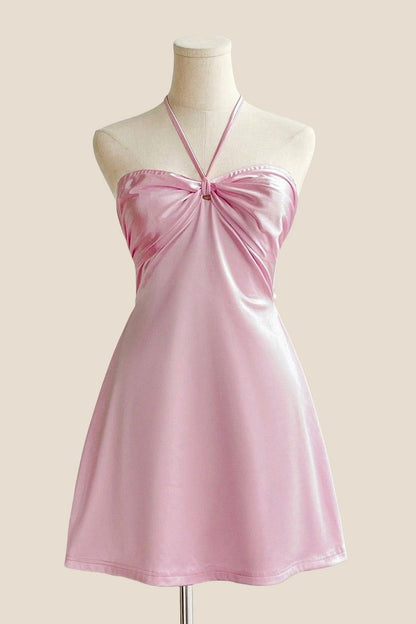 Chic Pink Short Prom Dress Sheath Satin Homecoming Dress DP07246