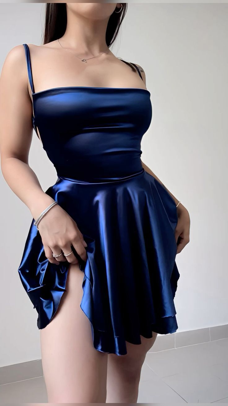 Chic Navy Blue Short Prom Dress Sheath Satin Homecoming Dress DP07248