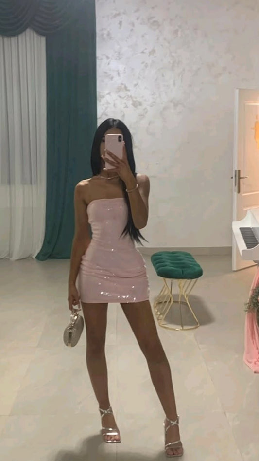 Pretty Pink Birthday Dress Sheath Sequins Short Homecoming Dress DP07261