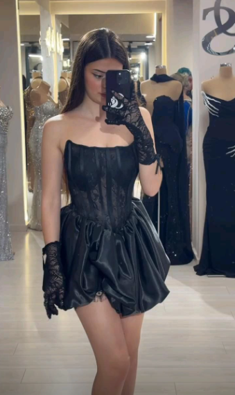 Pretty Black Birthday Dress A-Line Satin Short Homecoming Dress DP07266