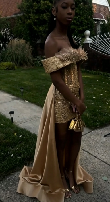 Pretty Gold Birthday Dress Sheath Tulle Beaded Short Homecoming Dress DP07267