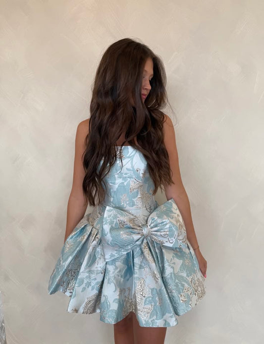 Pretty Blue Birthday Dress Sheath Satin Short Homecoming Dress DP07269