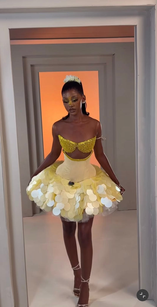 Pretty Yellow  Birthday Dress Sheath Chiffon Short Homecoming Dress DP07270