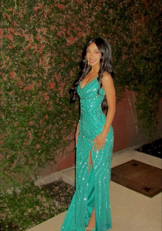 Pretty Green Long Prom Dress Sheath Chiffon Evening Dress DP07280
