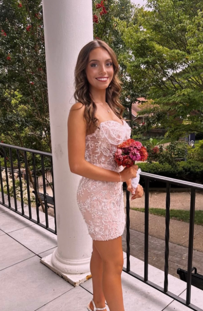 Gorgeous Pink Birthday Dress Sheath Tulle Beaded Homecoming Dress DP07291