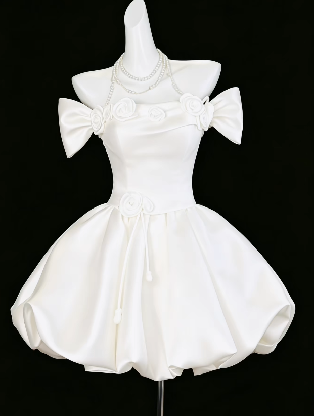 Gorgeous White Birthday Dress A-Line Satin Homecoming Dress DP07294