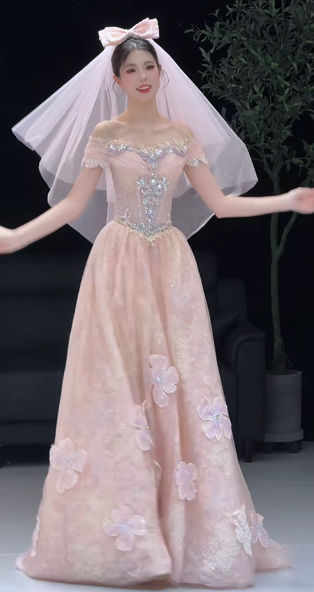 Gorgeous Pink Prom Dress A-line Tulle Long Evening Dress DP07297