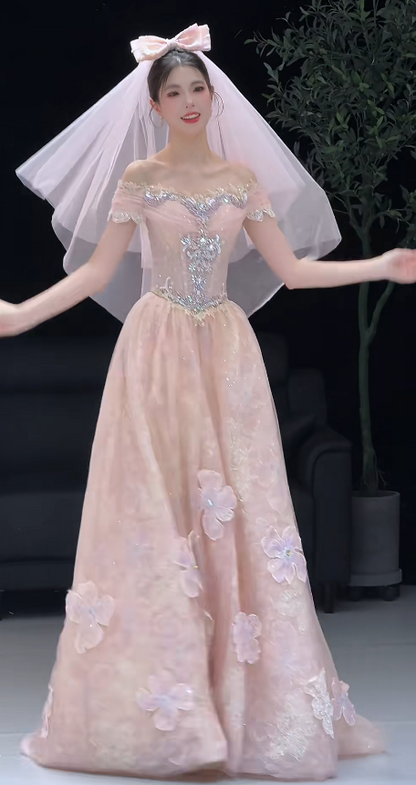 Gorgeous Pink Prom Dress A-line Tulle Long Evening Dress DP07297