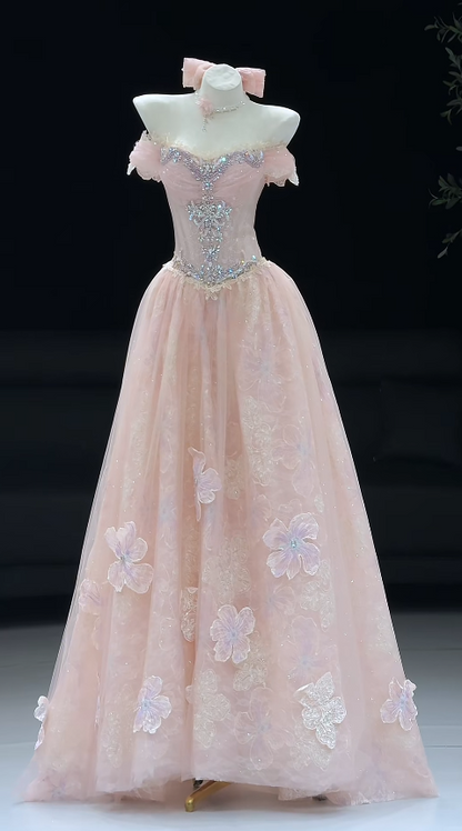 Gorgeous Pink Prom Dress A-line Tulle Long Evening Dress DP07297
