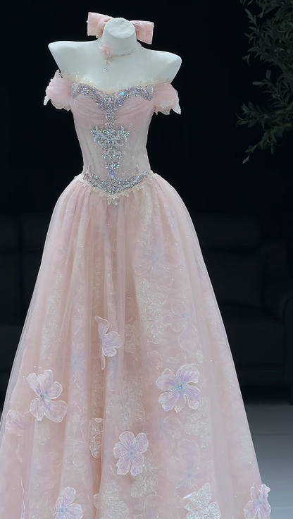 Gorgeous Pink Prom Dress A-line Tulle Long Evening Dress DP07297