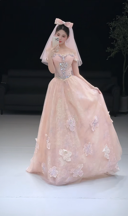 Gorgeous Pink Prom Dress A-line Tulle Long Evening Dress DP07297