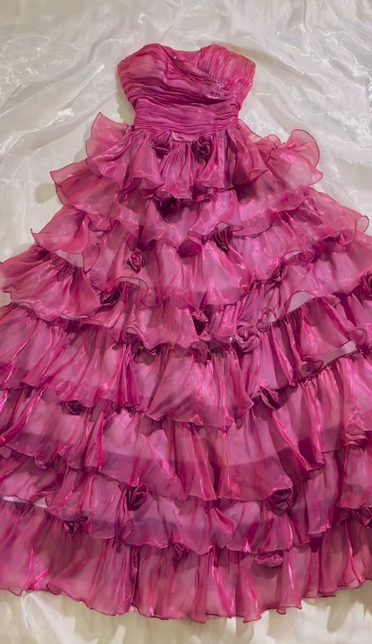 Gorgeous Pink Prom Dress A-line Tulle Long Evening Dress DP07298