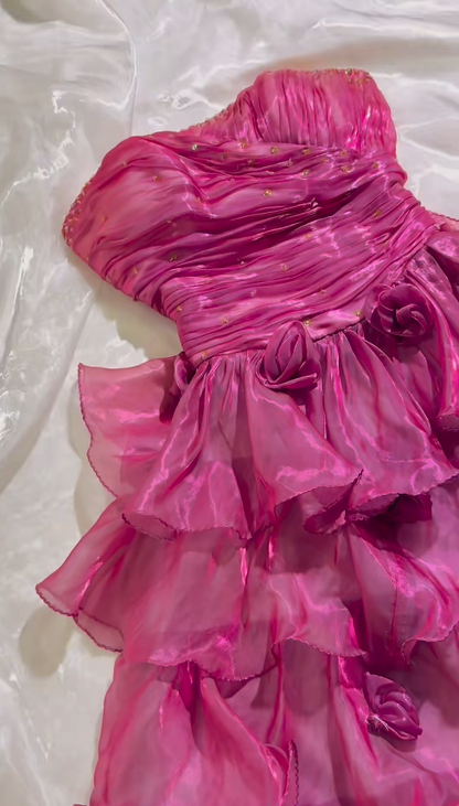 Gorgeous Pink Prom Dress A-line Tulle Long Evening Dress DP07298