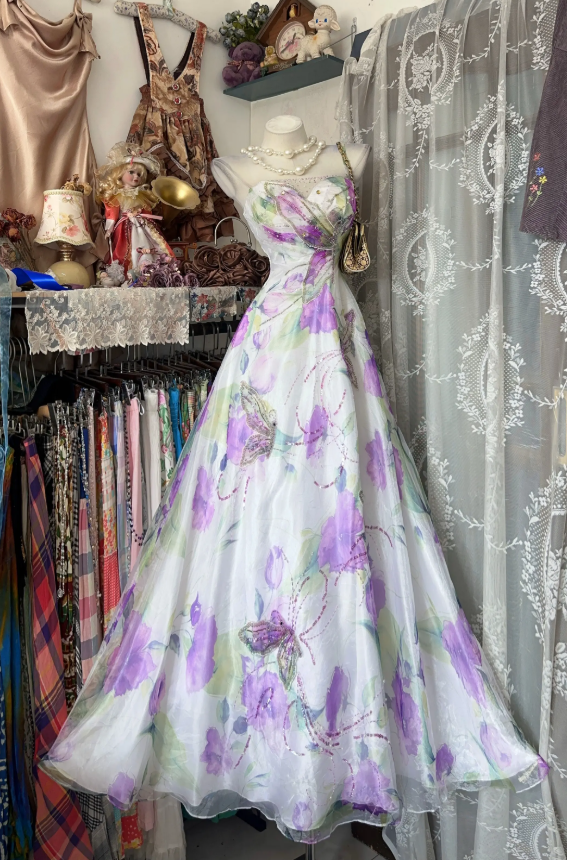 Gorgeous Floral Prom Dress A-line Tulle Long Evening Dress DP07299